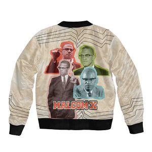 Malcolm X Sleeve Zip Bomber Jacket Pop Art Portrait Collage Civil Rights Activist Retro Style Design - African Pride