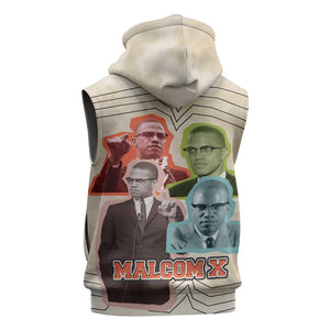 Malcolm X Sleeveless Zip Hoodie Pop Art Portrait Collage Civil Rights Activist Retro Style Design - African Pride