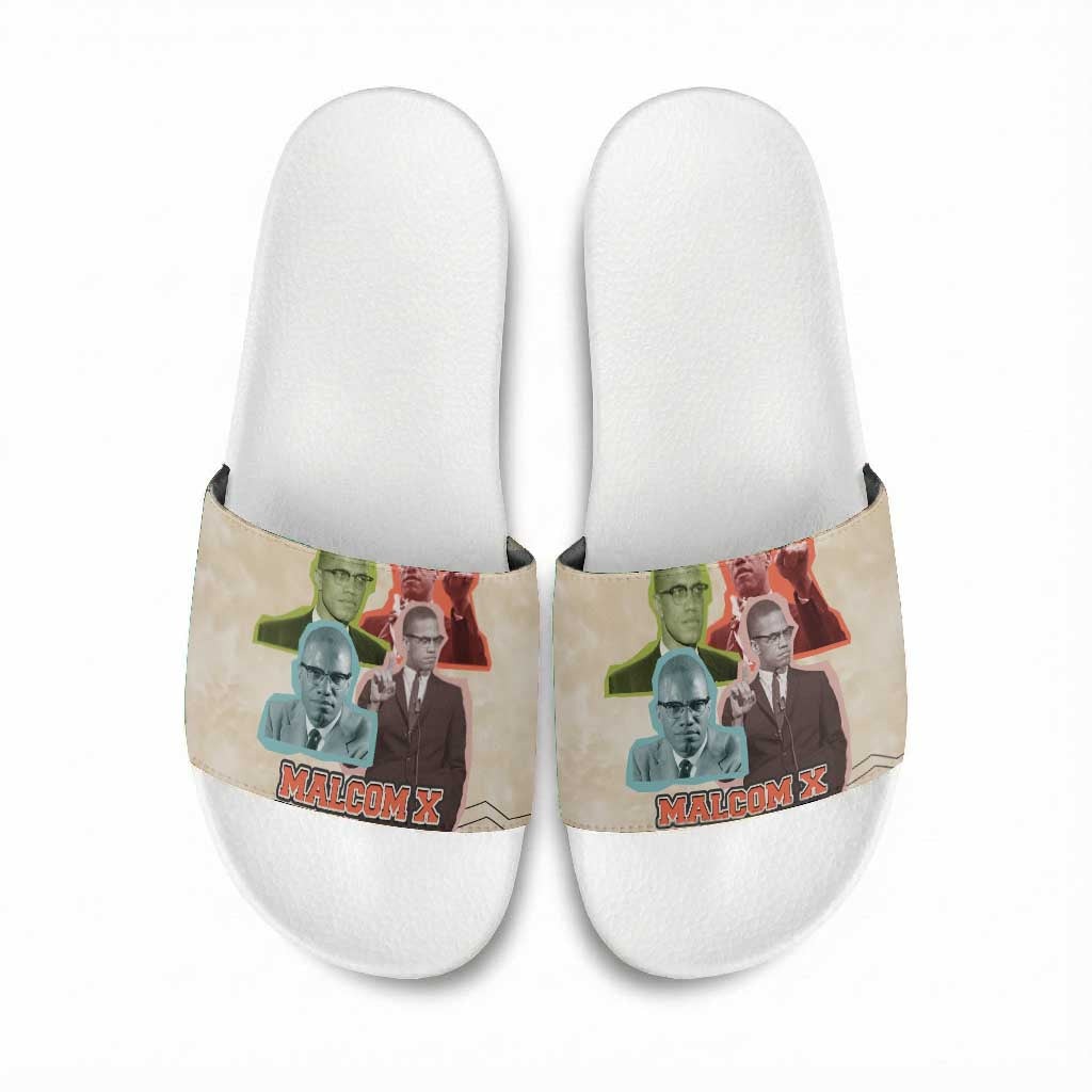Malcolm X Slide Sandals Pop Art Portrait Collage Civil Rights Activist Retro Style Design - African Pride