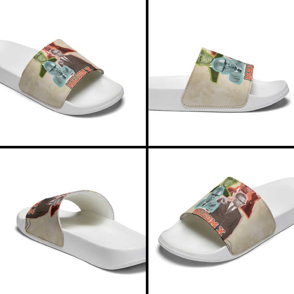 Malcolm X Slide Sandals Pop Art Portrait Collage Civil Rights Activist Retro Style Design - African Pride