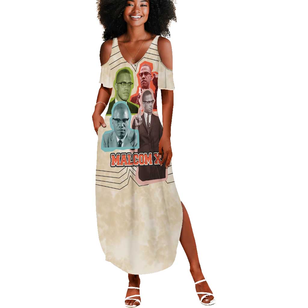 Malcolm X Summer Maxi Dress Pop Art Portrait Collage Civil Rights Activist Retro Style Design TS04