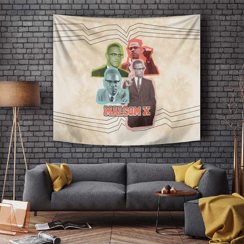 Malcolm X Tapestry Pop Art Portrait Collage Civil Rights Activist Retro Style Design - African Pride