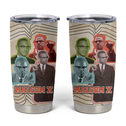 Malcolm X Tumbler Cup Pop Art Portrait Collage Civil Rights Activist Retro Style Design - African Pride