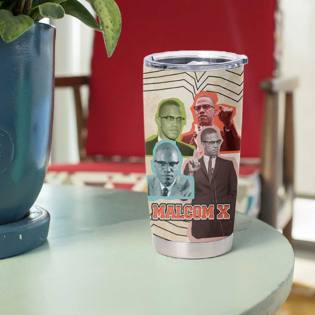 Malcolm X Tumbler Cup Pop Art Portrait Collage Civil Rights Activist Retro Style Design - African Pride