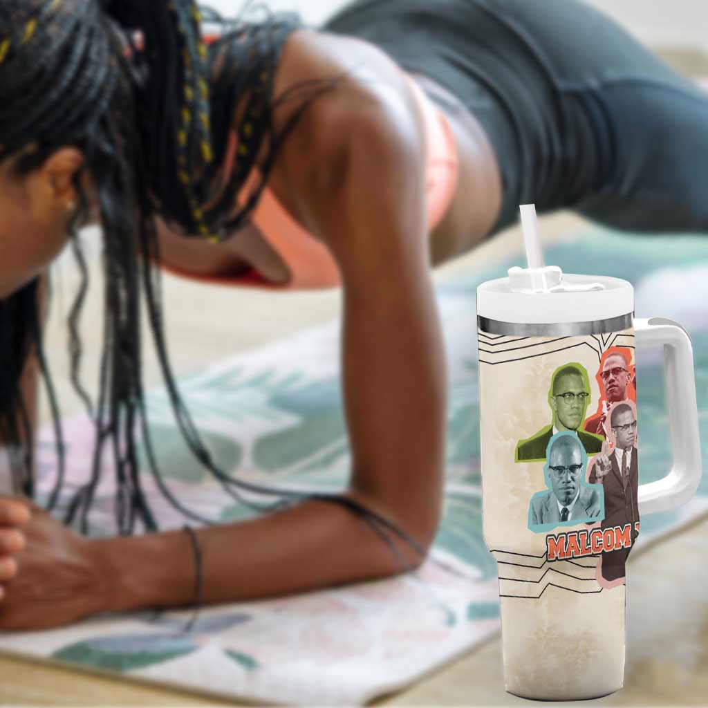 Malcolm X Tumbler With Handle Pop Art Portrait Collage Civil Rights Activist Retro Style Design - African Pride
