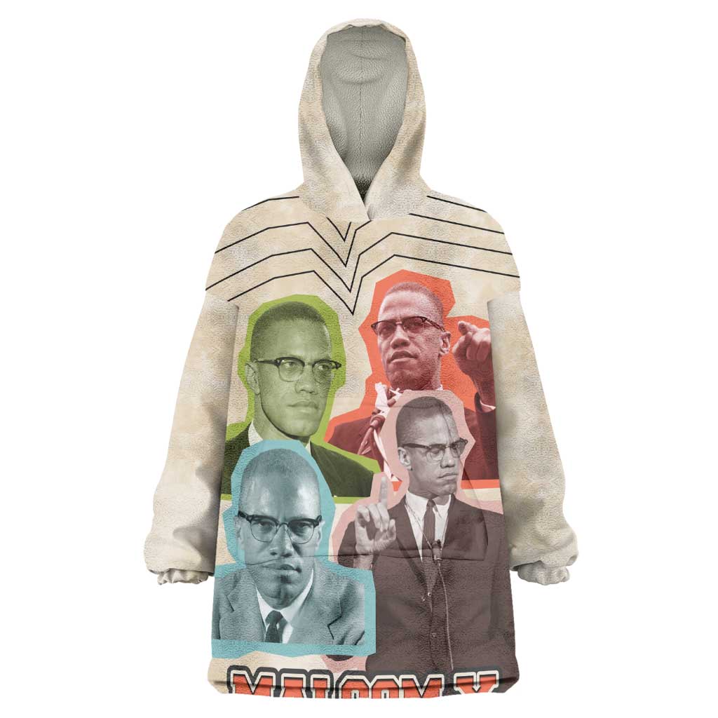 Malcolm X Wearable Blanket Hoodie Pop Art Portrait Collage Civil Rights Activist Retro Style Design - African Pride