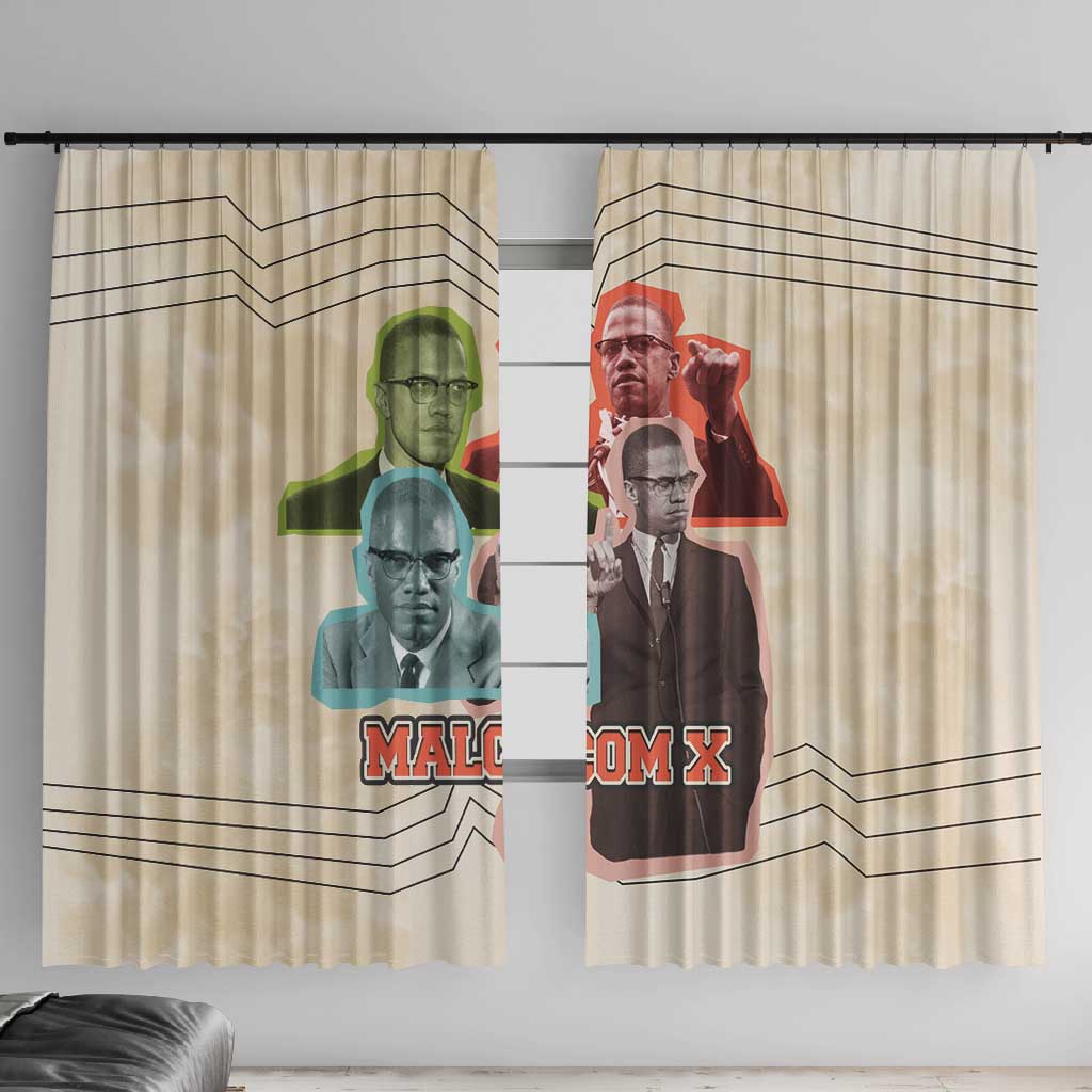 Malcolm X Window Curtain Pop Art Portrait Collage Civil Rights Activist Retro Style Design - African Pride