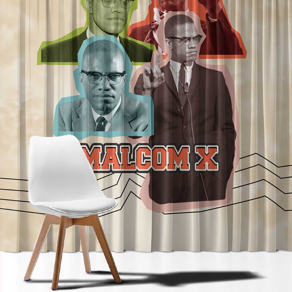 Malcolm X Window Curtain Pop Art Portrait Collage Civil Rights Activist Retro Style Design - African Pride
