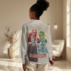 Malcolm X Women Casual Shirt Pop Art Portrait Collage Civil Rights Activist Retro Style Design - African Pride