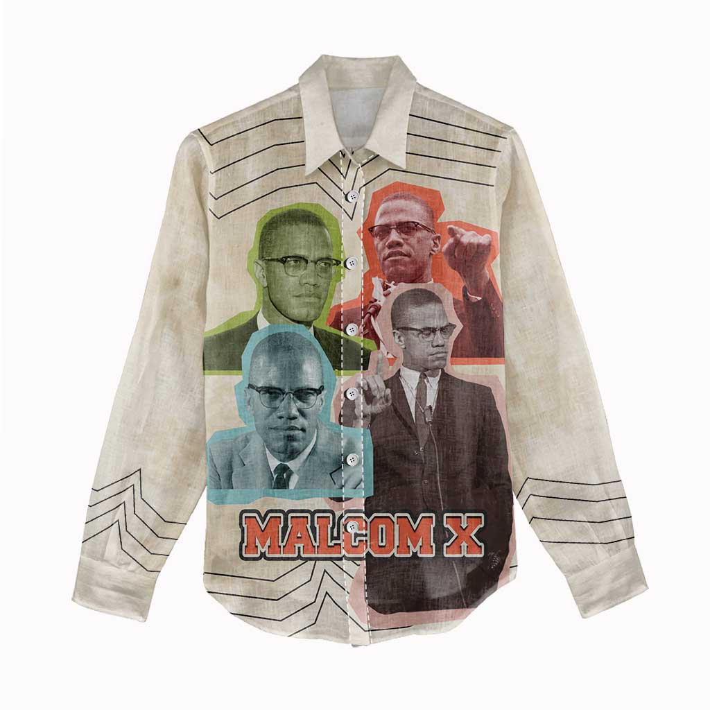 Malcolm X Women Casual Shirt Pop Art Portrait Collage Civil Rights Activist Retro Style Design - African Pride