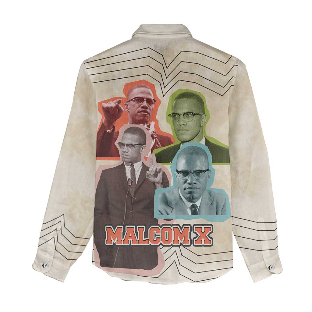 Malcolm X Women Casual Shirt Pop Art Portrait Collage Civil Rights Activist Retro Style Design - African Pride
