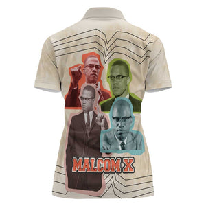 Malcolm X Women Polo Shirt Pop Art Portrait Collage Civil Rights Activist Retro Style Design TS04