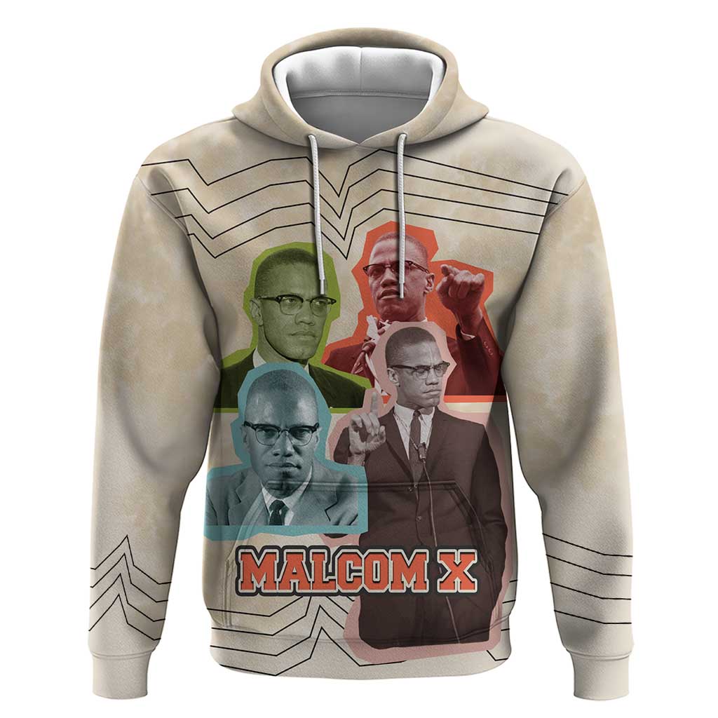 Malcolm X Zip Hoodie Pop Art Portrait Collage Civil Rights Activist Retro Style Design - African Pride