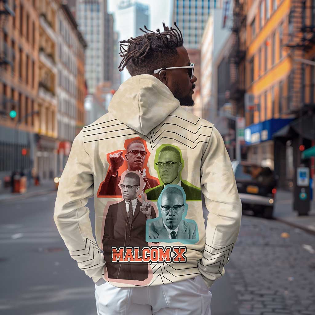 Malcolm X Zip Hoodie Pop Art Portrait Collage Civil Rights Activist Retro Style Design - African Pride