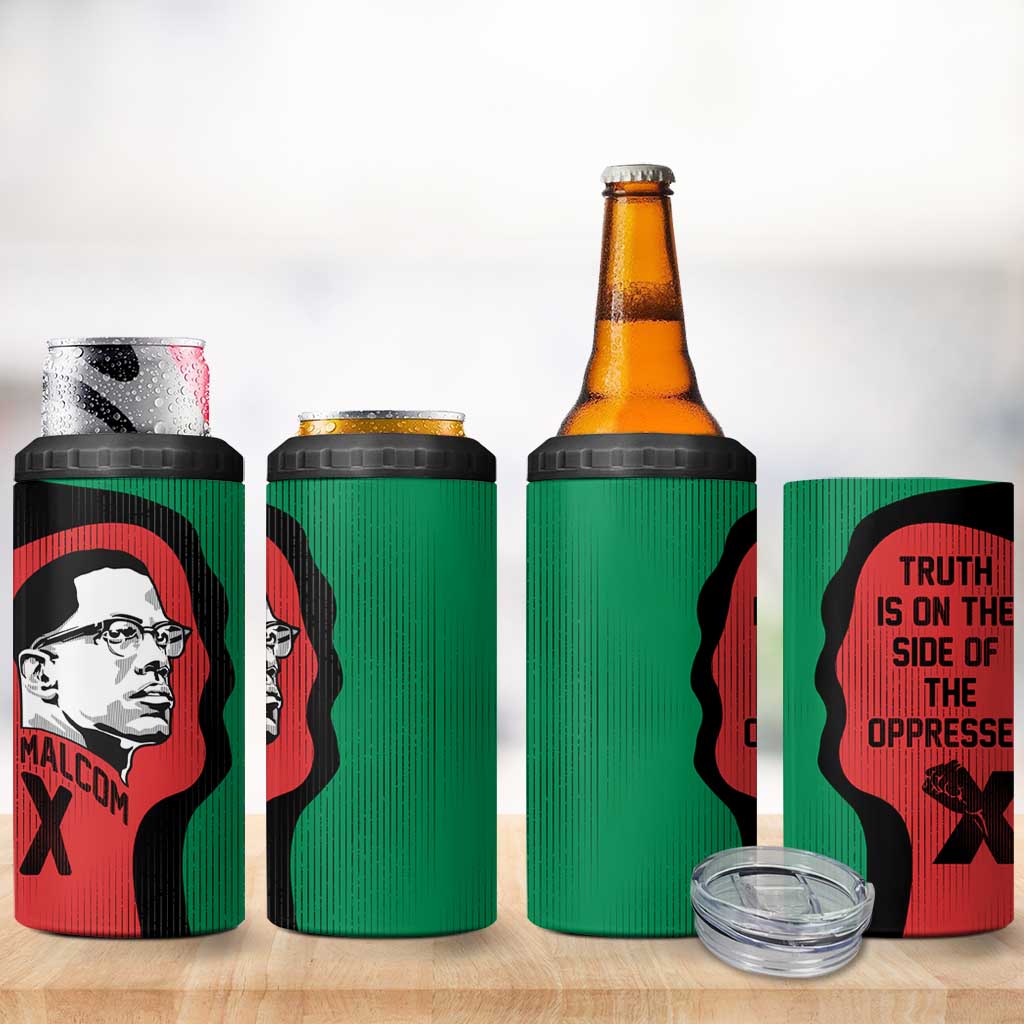 Malcolm X 4 in 1 Can Cooler Tumbler Truth Is on the Side of the Oppressed Quote Civil Rights Tribute - African Pride