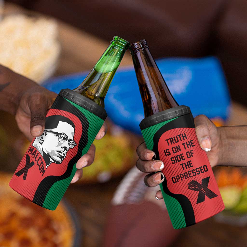 Malcolm X 4 in 1 Can Cooler Tumbler Truth Is on the Side of the Oppressed Quote Civil Rights Tribute - African Pride