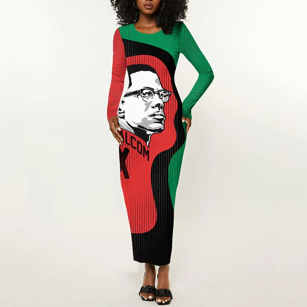 Malcolm X Long Sleeve Bodycon Dress Truth Is on the Side of the Oppressed Quote Civil Rights Tribute - African Pride