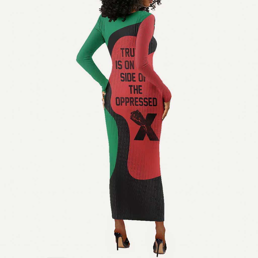 Malcolm X Long Sleeve Bodycon Dress Truth Is on the Side of the Oppressed Quote Civil Rights Tribute - African Pride