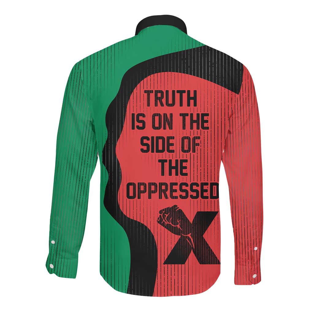 Malcolm X Long Sleeve Button Shirt Truth Is on the Side of the Oppressed Quote Civil Rights Tribute - African Pride