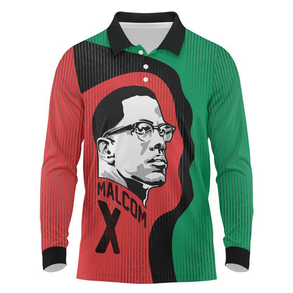 Malcolm X Long Sleeve Polo Shirt Truth Is on the Side of the Oppressed Quote Civil Rights Tribute - African Pride