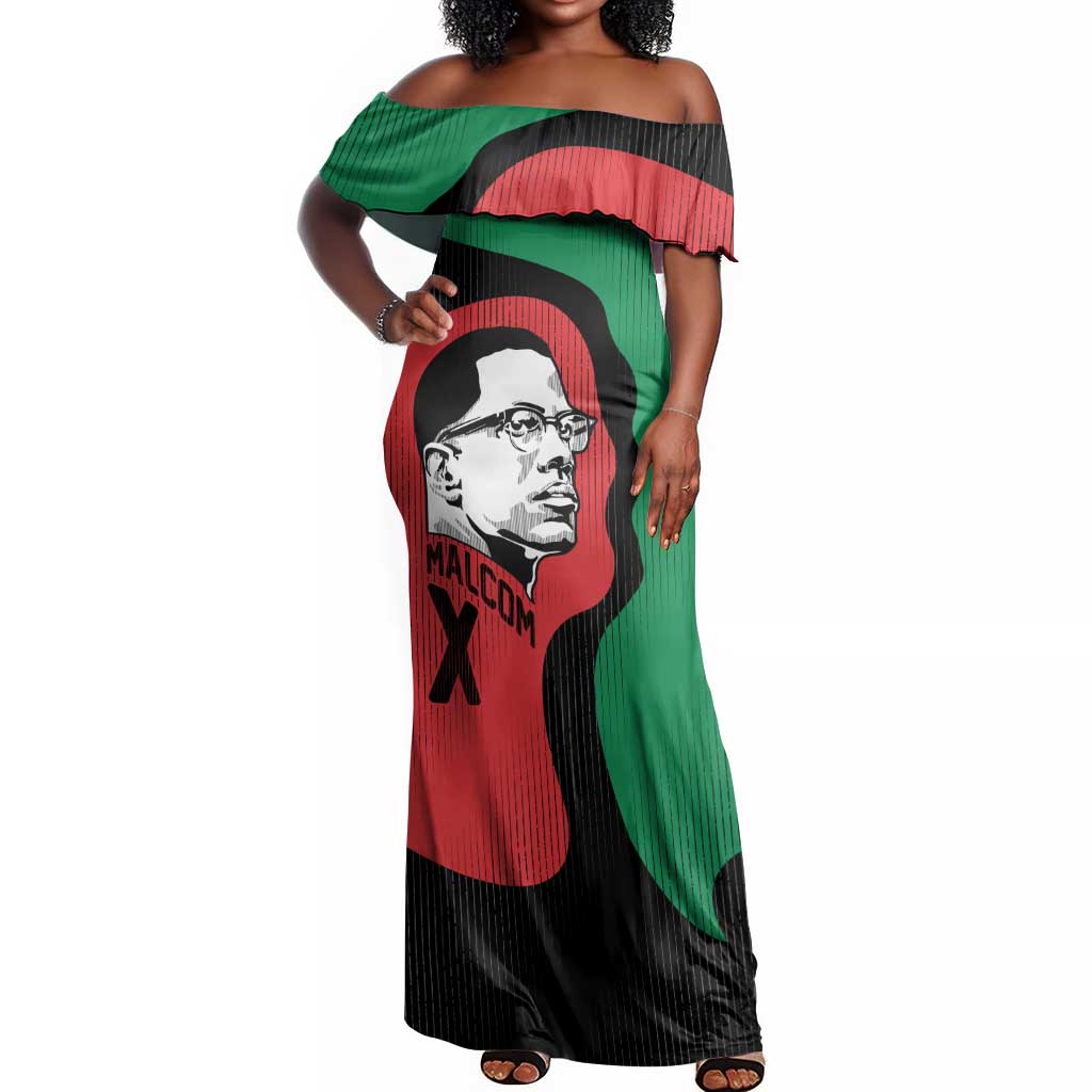Malcolm X Off Shoulder Maxi Dress Truth Is on the Side of the Oppressed Quote Civil Rights Tribute - African Pride