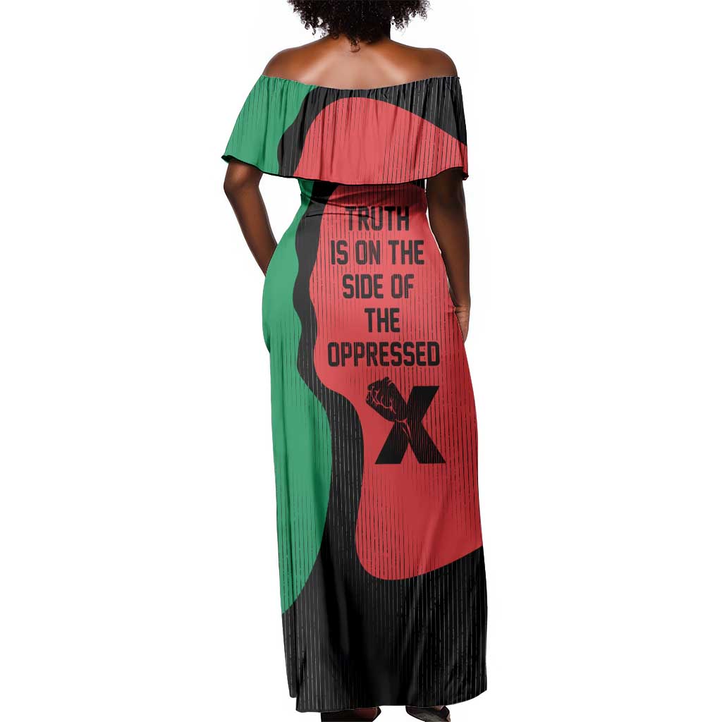 Malcolm X Off Shoulder Maxi Dress Truth Is on the Side of the Oppressed Quote Civil Rights Tribute - African Pride