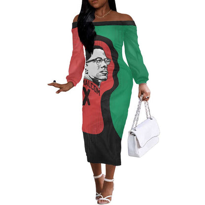 Malcolm X Off The Shoulder Long Sleeve Dress Truth Is on the Side of the Oppressed Quote Civil Rights Tribute - African Pride