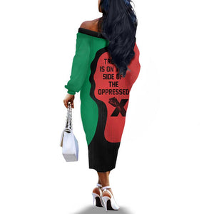 Malcolm X Off The Shoulder Long Sleeve Dress Truth Is on the Side of the Oppressed Quote Civil Rights Tribute - African Pride