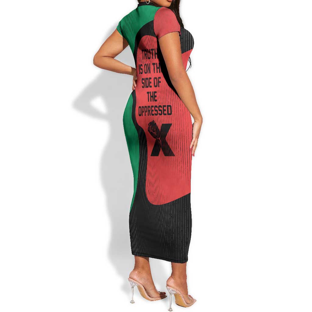 Malcolm X Short Sleeve Bodycon Dress Truth Is on the Side of the Oppressed Quote Civil Rights Tribute TS04