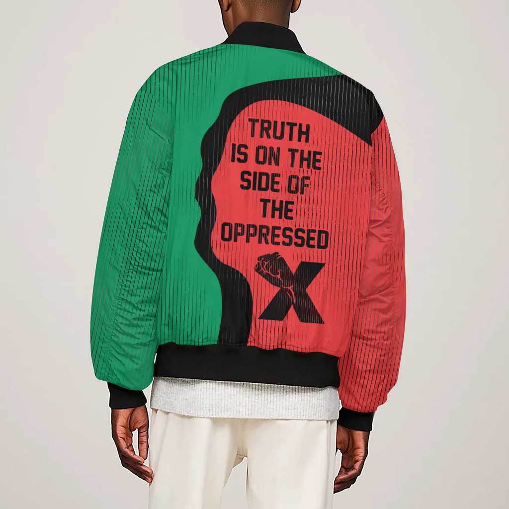 Malcolm X Sleeve Zip Bomber Jacket Truth Is on the Side of the Oppressed Quote Civil Rights Tribute - African Pride