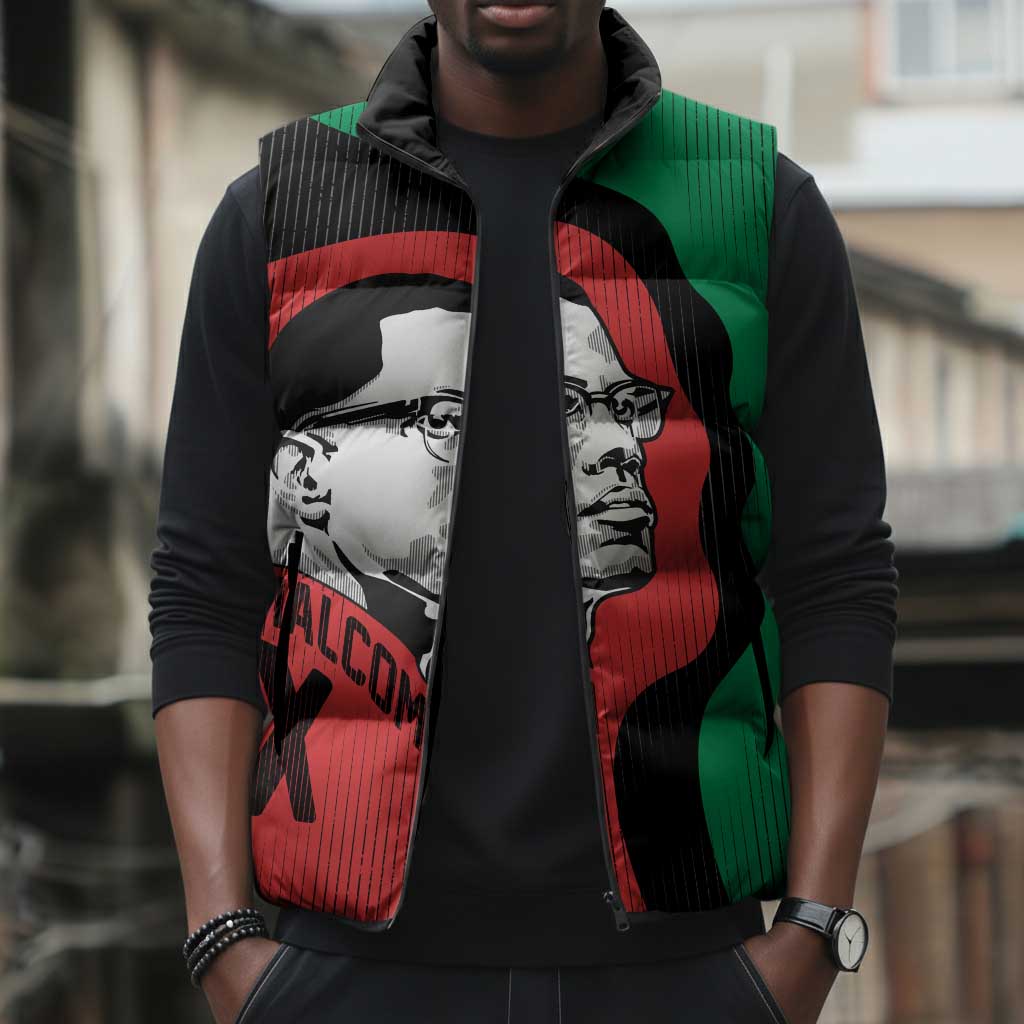 Malcolm X Sleeveless Puffer Jacket Truth Is on the Side of the Oppressed Quote Civil Rights Tribute - African Pride