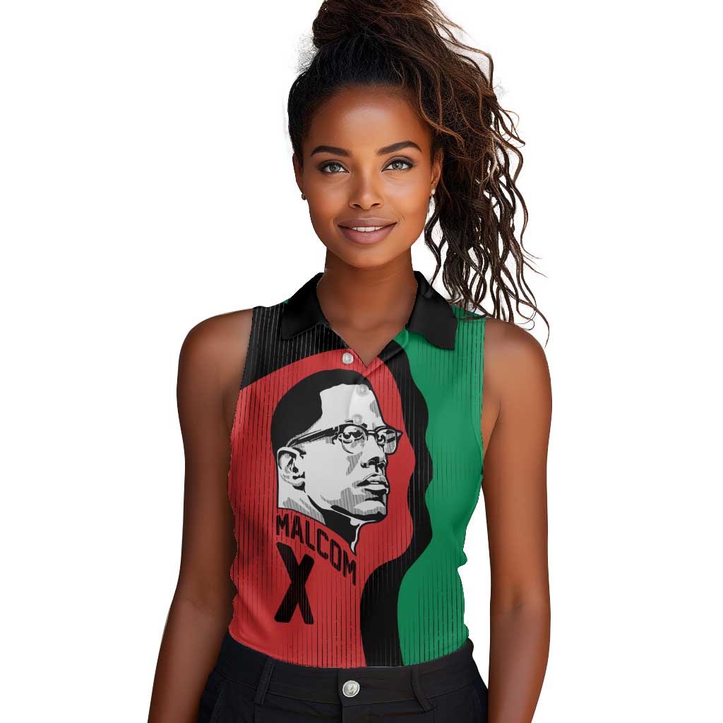 Malcolm X Women Sleeveless Polo Shirt Truth Is on the Side of the Oppressed Quote Civil Rights Tribute - African Pride
