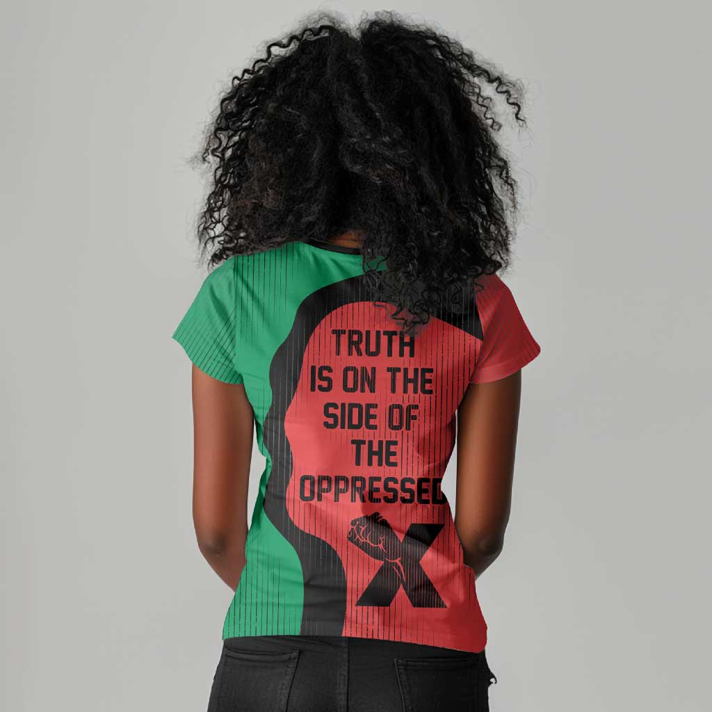 Malcolm X Women V-Neck T-Shirt Truth Is on the Side of the Oppressed Quote Civil Rights Tribute TS04