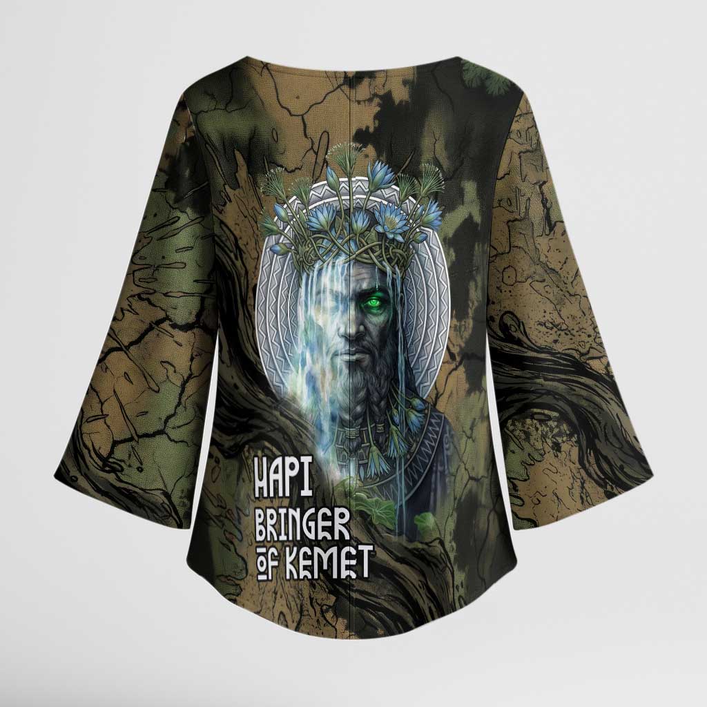 Hapi Egyptian Kimono Sleeve Blouse Bringer of Kemet Nature Spirit Flowing Water and Earth Harmony