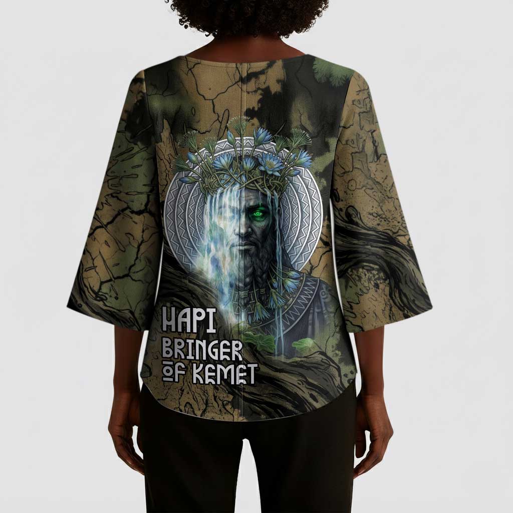 Hapi Egyptian Kimono Sleeve Blouse Bringer of Kemet Nature Spirit Flowing Water and Earth Harmony