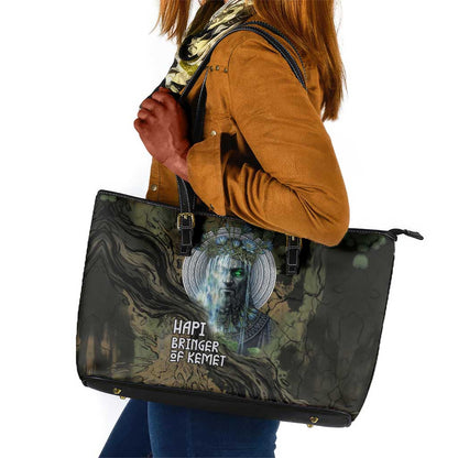 Hapi Egyptian Leather Tote Bag Bringer of Kemet Nature Spirit Flowing Water and Earth Harmony