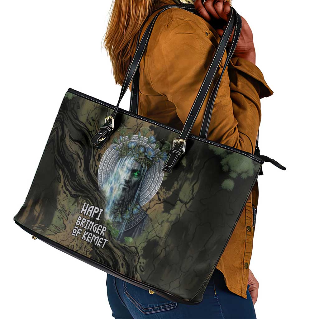 Hapi Egyptian Leather Tote Bag Bringer of Kemet Nature Spirit Flowing Water and Earth Harmony