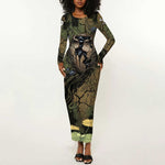 Hapi Egyptian Long Sleeve Bodycon Dress Bringer of Kemet Nature Spirit Flowing Water and Earth Harmony