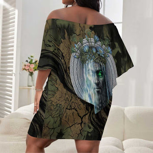 Hapi Egyptian Off Shoulder Short Dress Bringer of Kemet Nature Spirit Flowing Water and Earth Harmony