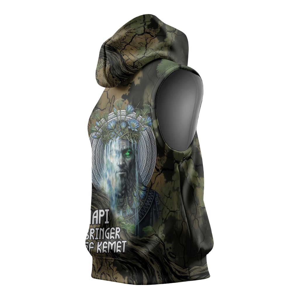 Hapi Egyptian Sleeveless Hoodie Bringer of Kemet Nature Spirit Flowing Water and Earth Harmony