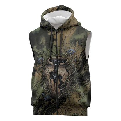 Hapi Egyptian Sleeveless Zip Hoodie Bringer of Kemet Nature Spirit Flowing Water and Earth Harmony