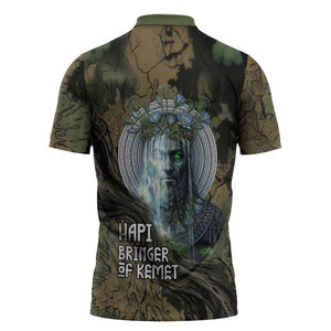 Hapi Egyptian Zipper Polo Shirt Bringer of Kemet Nature Spirit Flowing Water and Earth Harmony