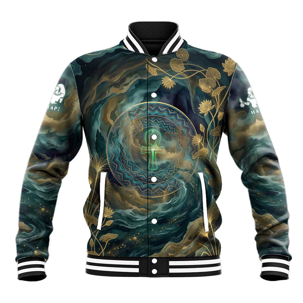 Egyptian Hapi Baseball Jacket God of the Nile Ankh Symbol Lotus Flowers ...
