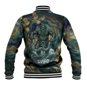 Egyptian Hapi Baseball Jacket God of the Nile Ankh Symbol Lotus Flowers and Sacred River Energy