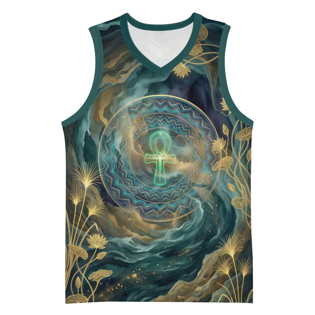 Egyptian Hapi Basketball Jersey God of the Nile Ankh Symbol Lotus Flowers and Sacred River Energy