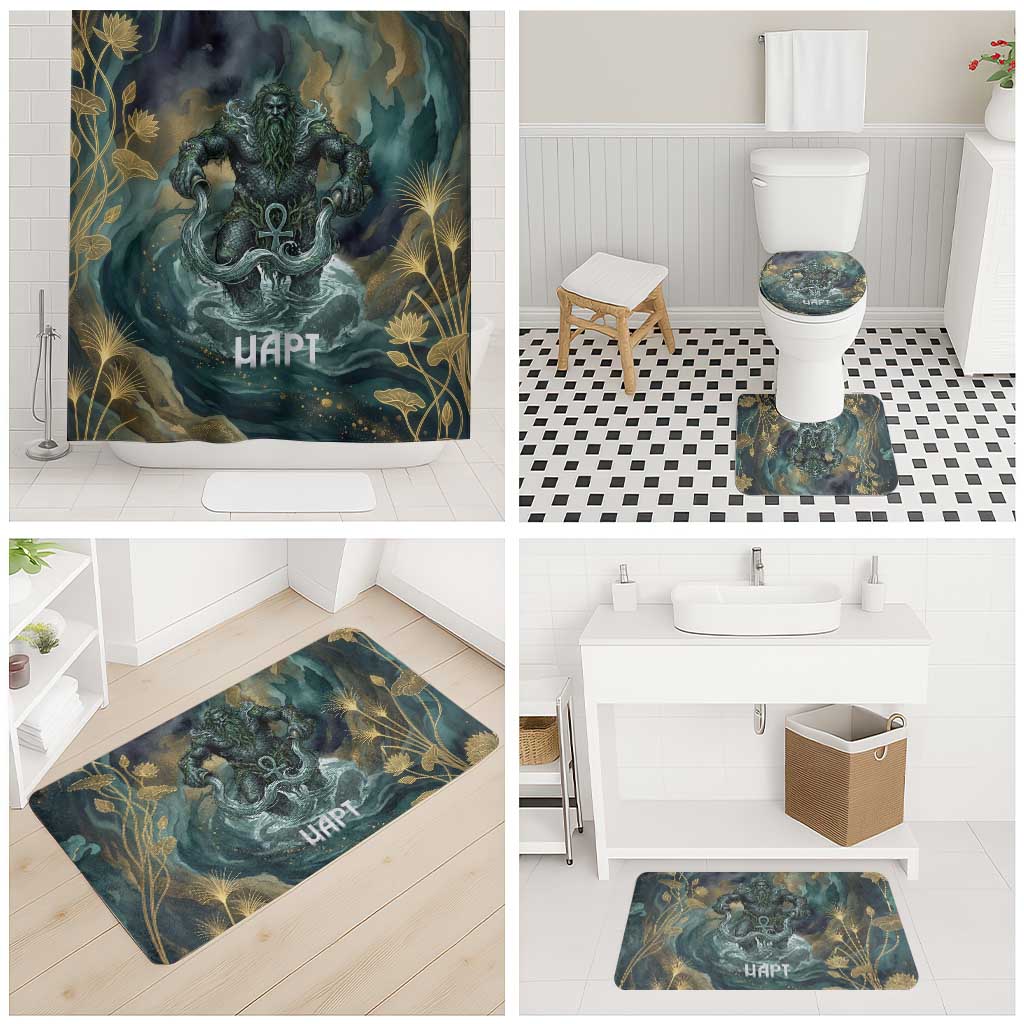 Egyptian Hapi Bathroom Set God of the Nile Ankh Symbol Lotus Flowers and Sacred River Energy