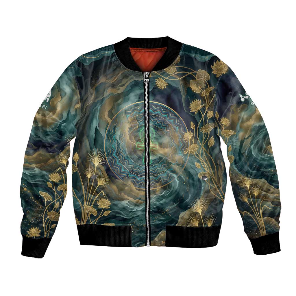 Hapi Jacket Egyptian Hapi Bomber Jacket God of the Nile Ankh Symbol Lotus Flowers ...