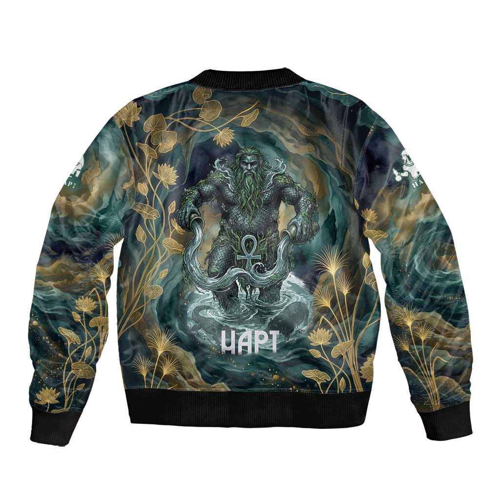 Hapi Jacket Egyptian Hapi Bomber Jacket God of the Nile Ankh Symbol Lotus Flowers ...