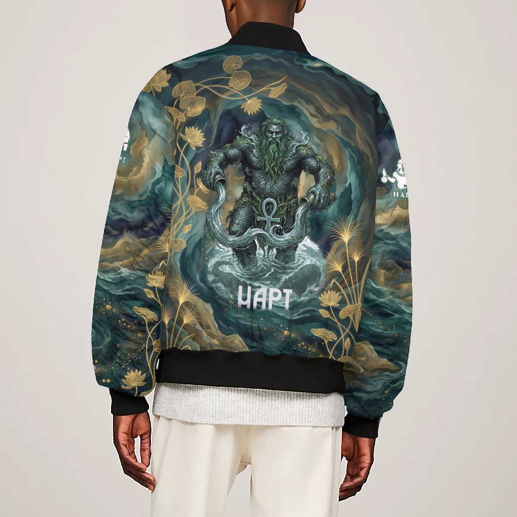 Hapi Jacket Egyptian Hapi Bomber Jacket God of the Nile Ankh Symbol Lotus Flowers ...