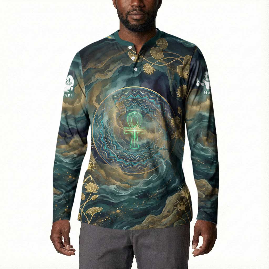 Egyptian Hapi Button Sweatshirt God of the Nile Ankh Symbol Lotus Flowers and Sacred River Energy